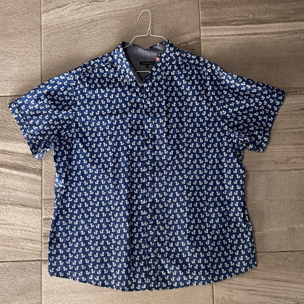 Men’s Synrgy short sleeve button up blue pineapple shirt size 3XL like new - Picture 1 of 4
